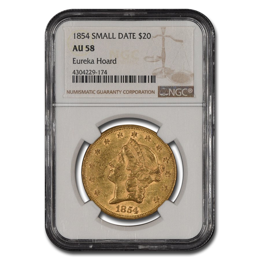 1854 $20 Liberty Gold Double Eagle AU-58 NGC (Small Date)