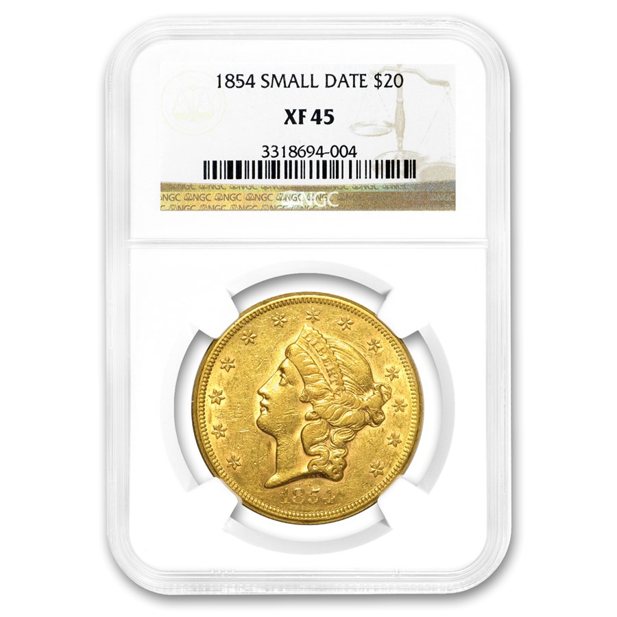 1854 $20 Liberty Gold Double Eagle XF-45 NGC (Small Date)