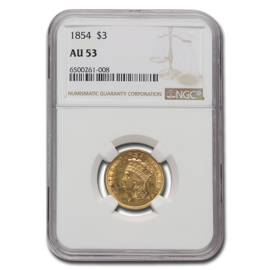 1854 $3 Gold Princess AU-53 NGC