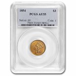 1854 $3 Gold Princess AU-55 PCGS