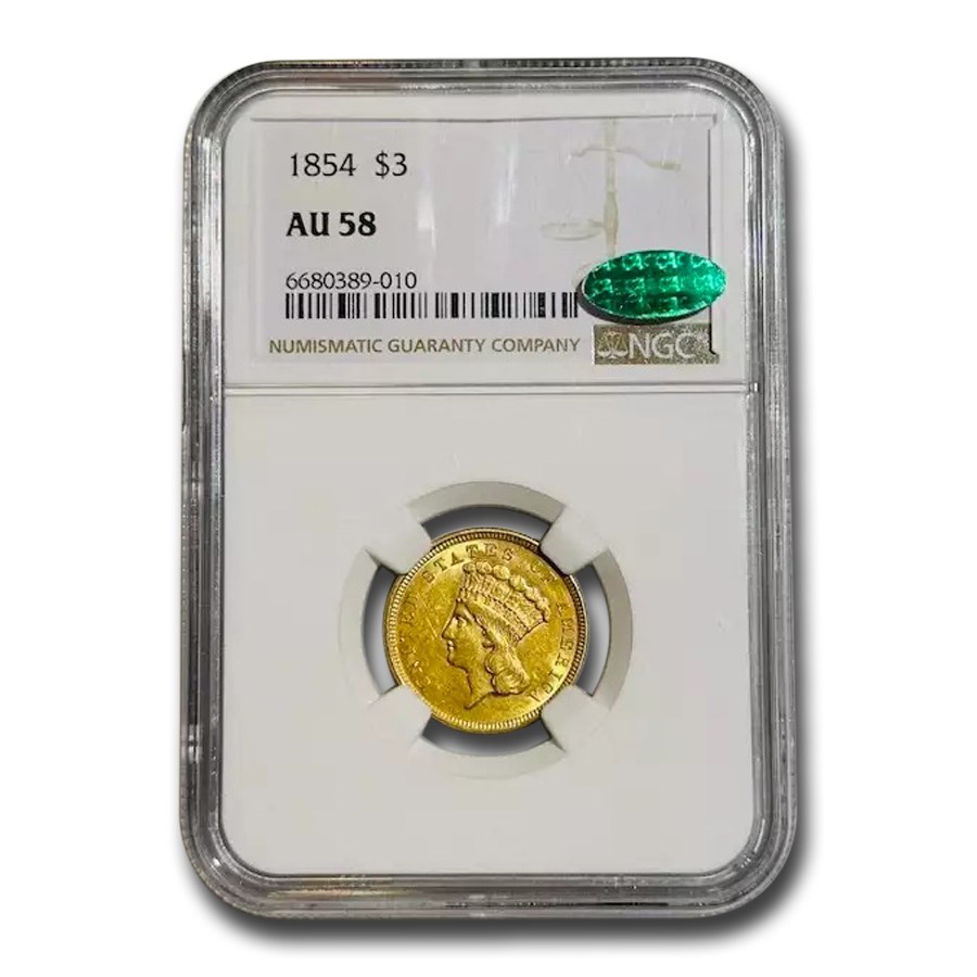 1854 $3 Gold Princess AU-58 NGC CAC