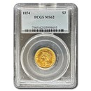 1854 $3 Gold Princess MS-62 PCGS