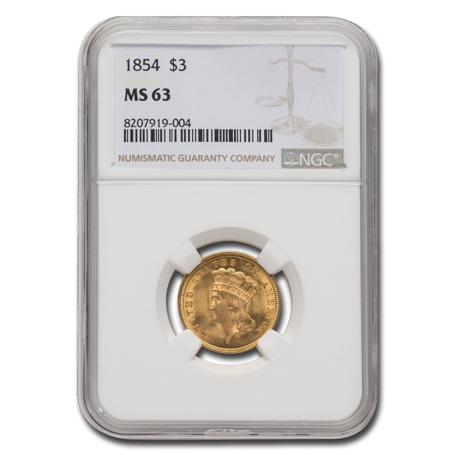 1854 $3 Gold Princess MS-63 NGC