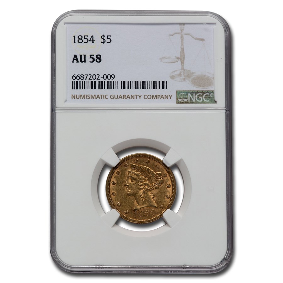 Buy 1854 $5 Liberty Gold Half Eagle AU-58 NGC | APMEX