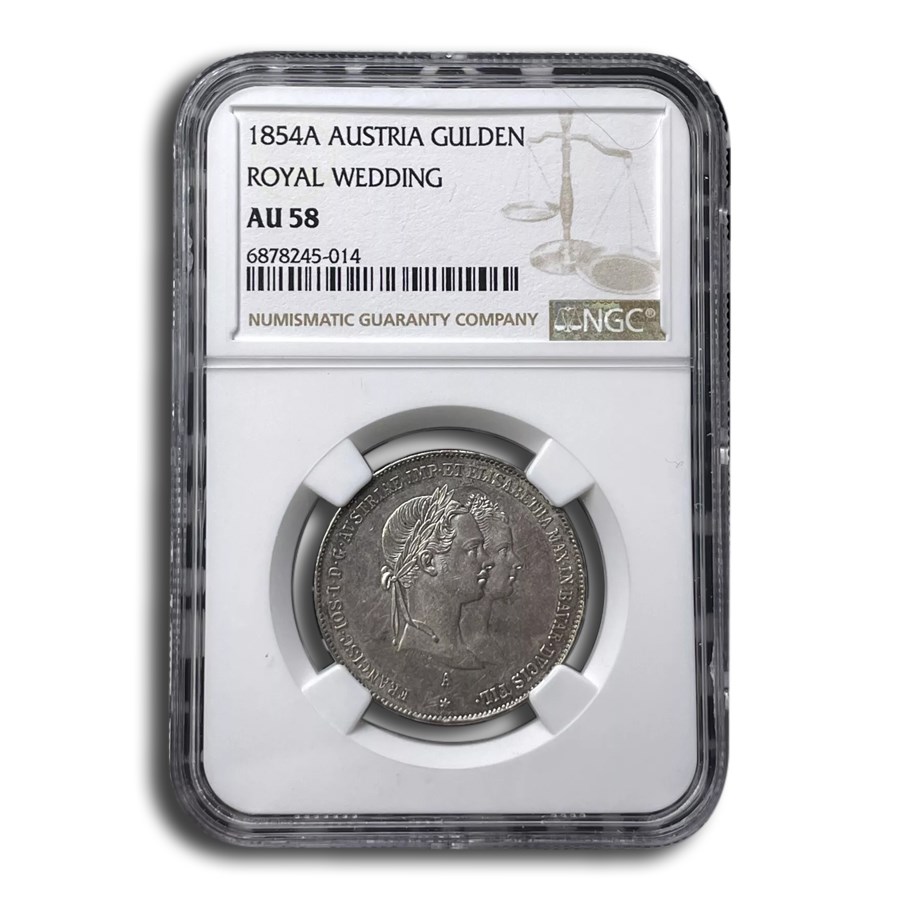 1854-A Austria Silver Gulden AU-58 NGC