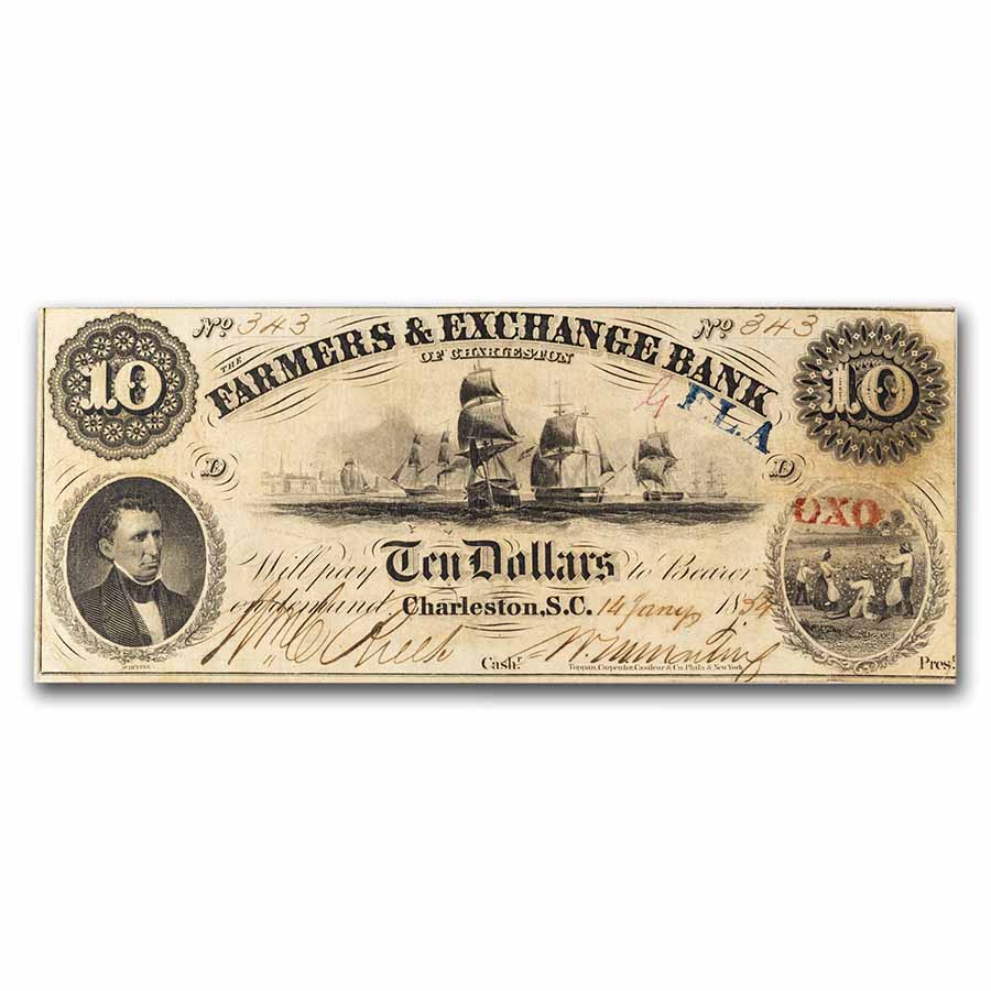 Buy 1854 Farmers & Exchange Bank Of Charleston, SC $10 SC-15 Fine | APMEX