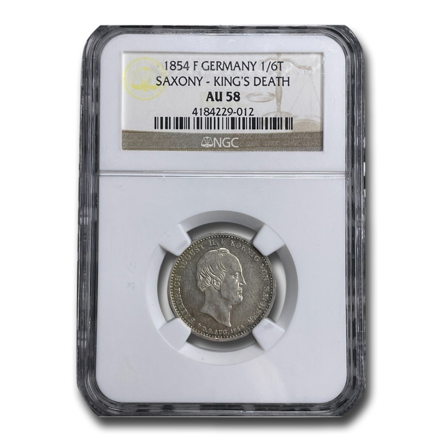 1854 Germany Silver 1/6 Thaler August II AU-58 NGC