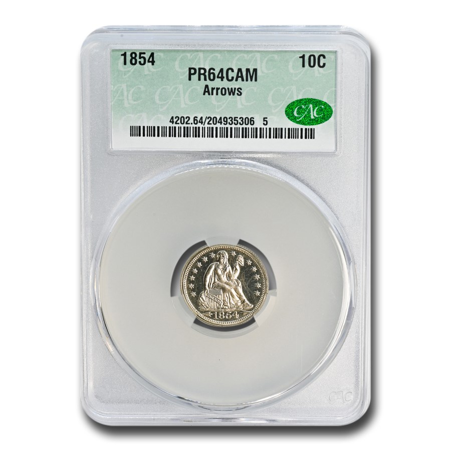 1854 Liberty Seated Dime PR-64 Cameo CACG (Arrows)