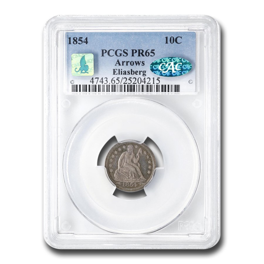 1854 Liberty Seated Dime PR-65 PCGS CAC (Arrows)