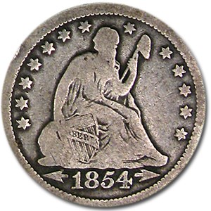 1854 Liberty Seated Quarter VG