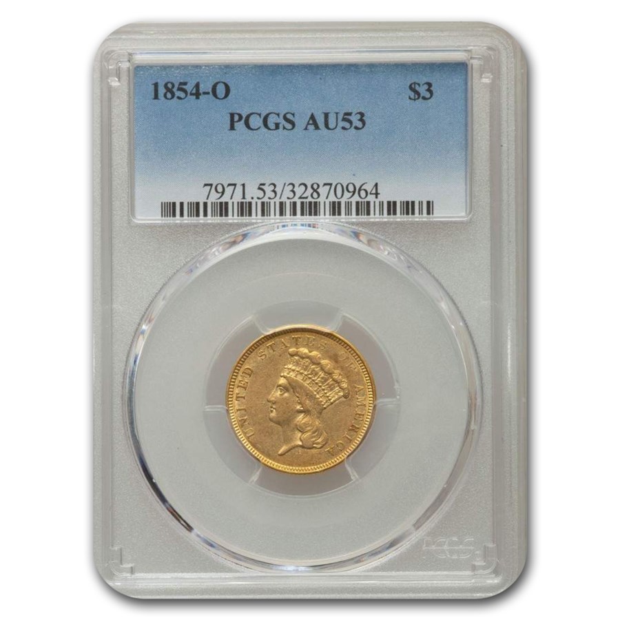 Buy 1854-O $3 Gold Indian Princess AU-53 PCGS | APMEX