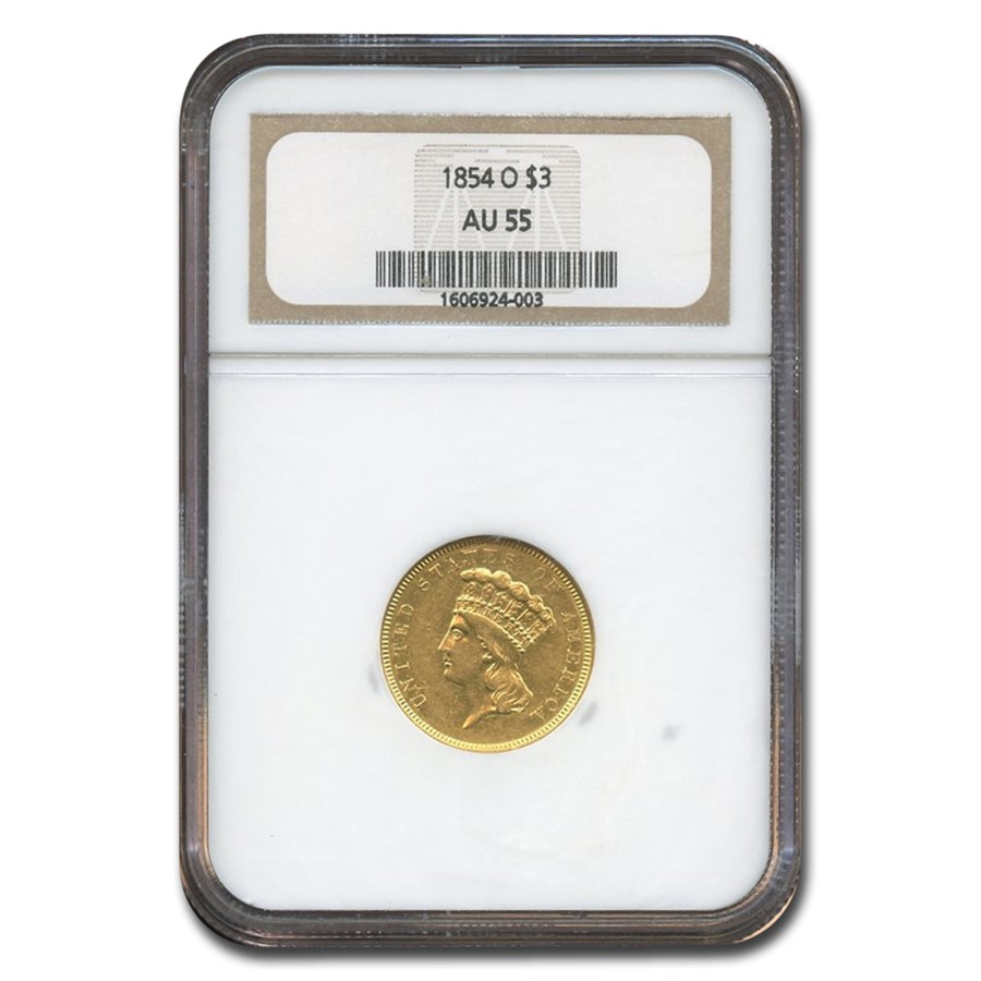 1854-O $3 Gold Princess AU-55 NGC