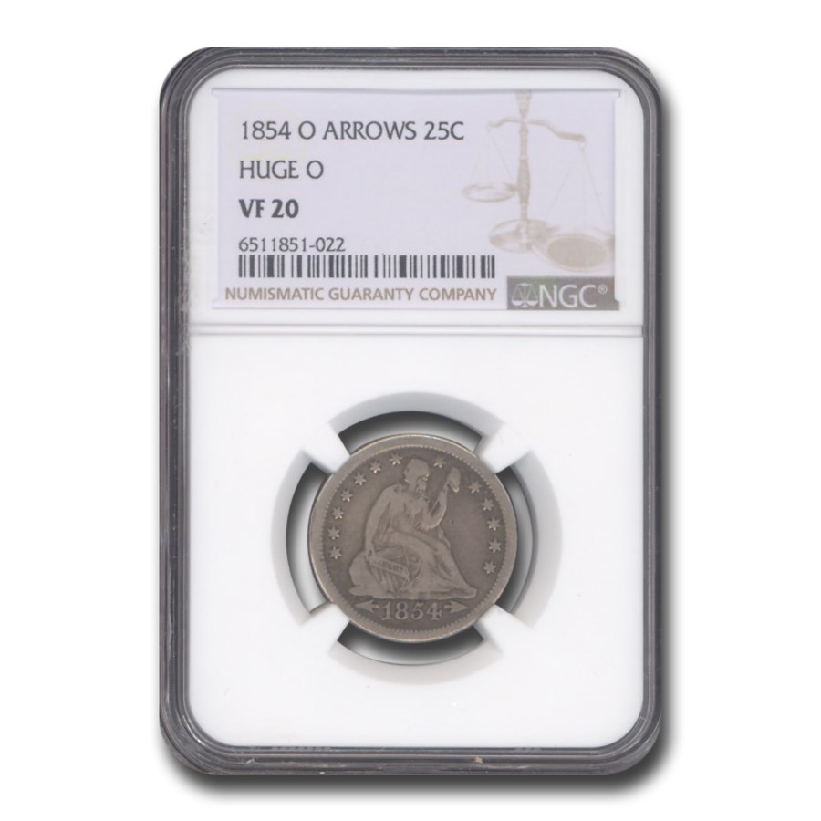 1854-O Liberty Seated Quarter VF-20 NGC (Huge O)