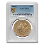 1854-S $20 Liberty Gold Double Eagle AU-50 PCGS