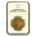 1854-S $20 Liberty Gold Double Eagle AU-55 NGC