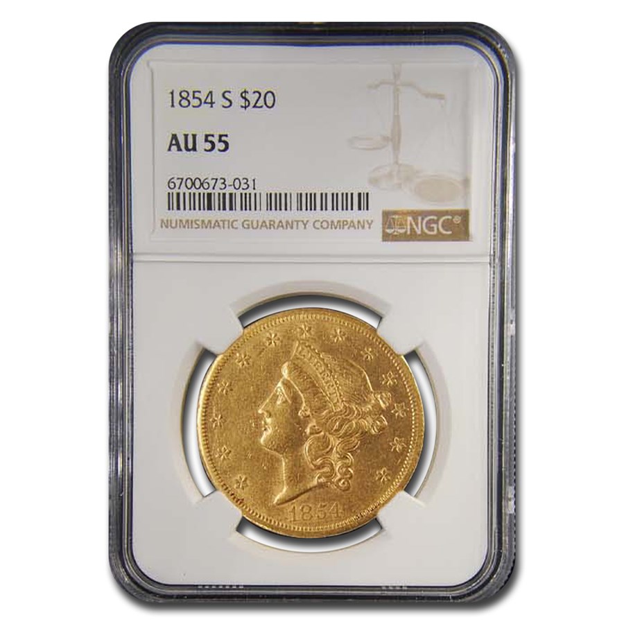 Buy 1854-S $20 Liberty Gold Double Eagle AU-55 NGC | APMEX