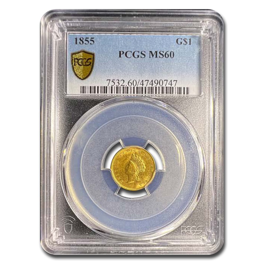 1855 $1 Indian Head Gold MS-60 PCGS