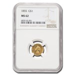 1855 $1 Indian Head Gold MS-62 NGC