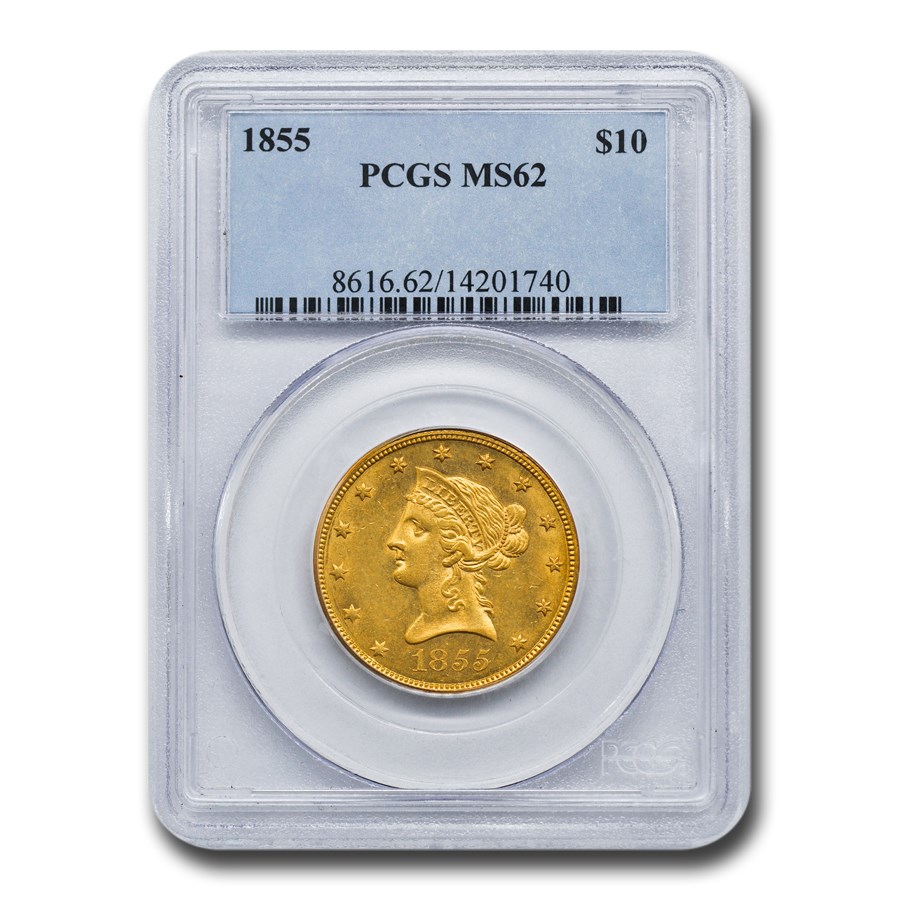 1855 $10 Liberty Gold Eagle MS-62 PCGS