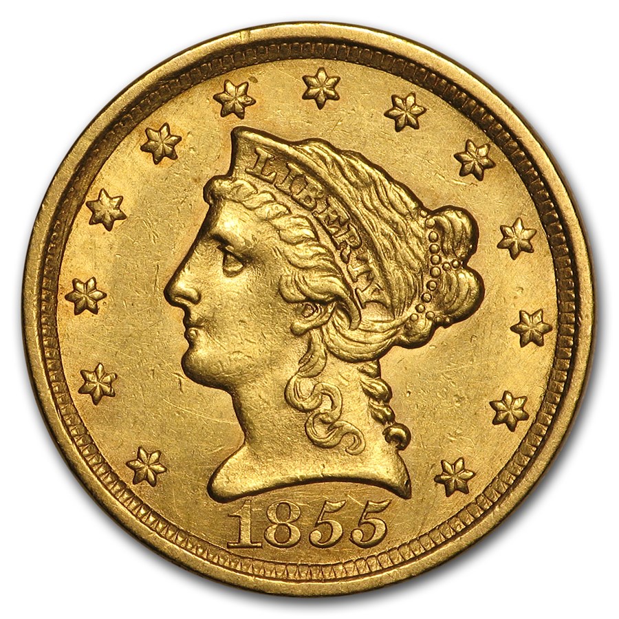 1855 $2.50 Liberty Gold Quarter Eagle AU