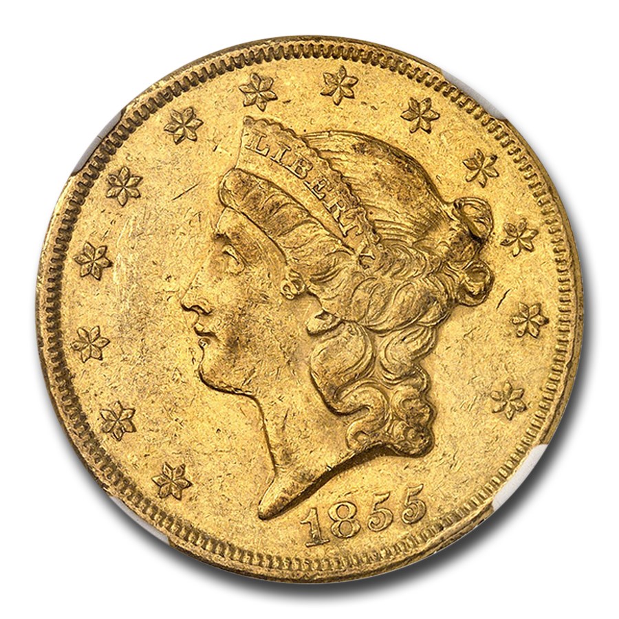 1855 $20 Liberty Gold Double Eagle AU-55 NGC