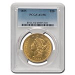 1855 $20 Liberty Gold Double Eagle AU-58 PCGS