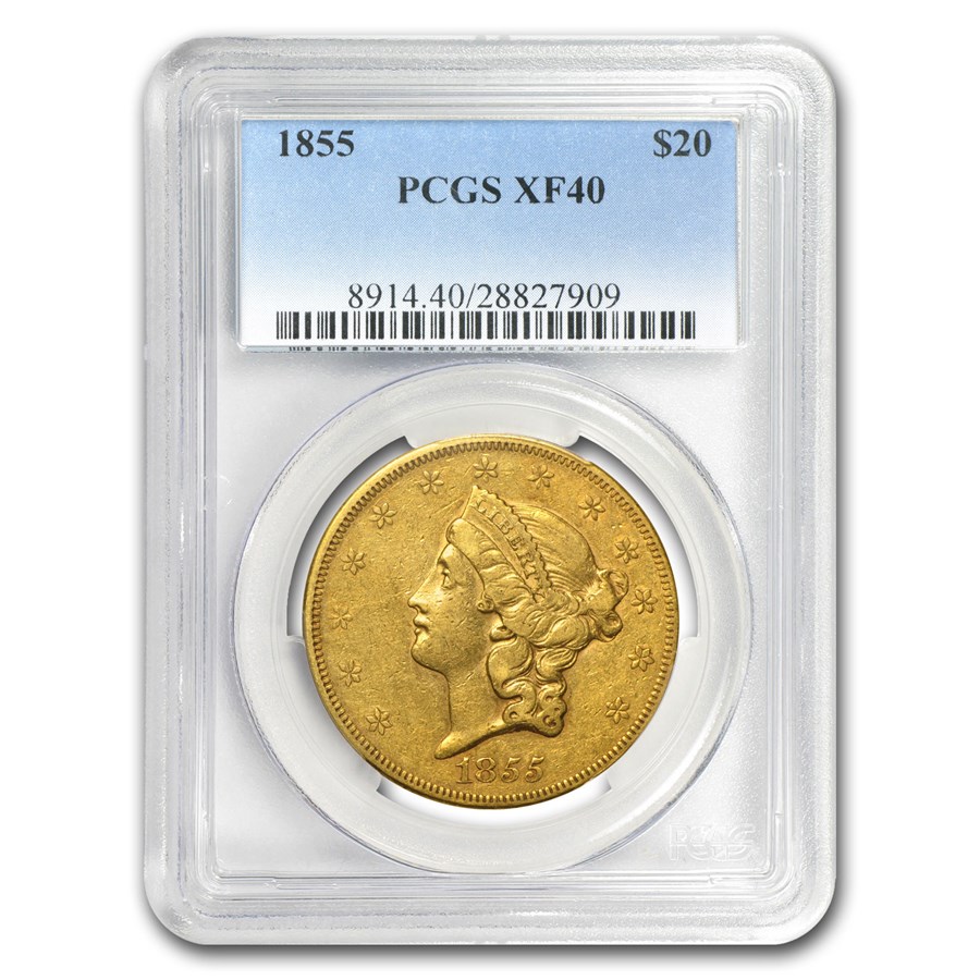 1855 $20 Liberty Gold Double Eagle XF-40 PCGS