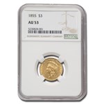 1855 $3 Gold Princess AU-53 NGC