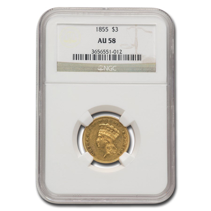 1855 $3 Gold Princess AU-58 NGC