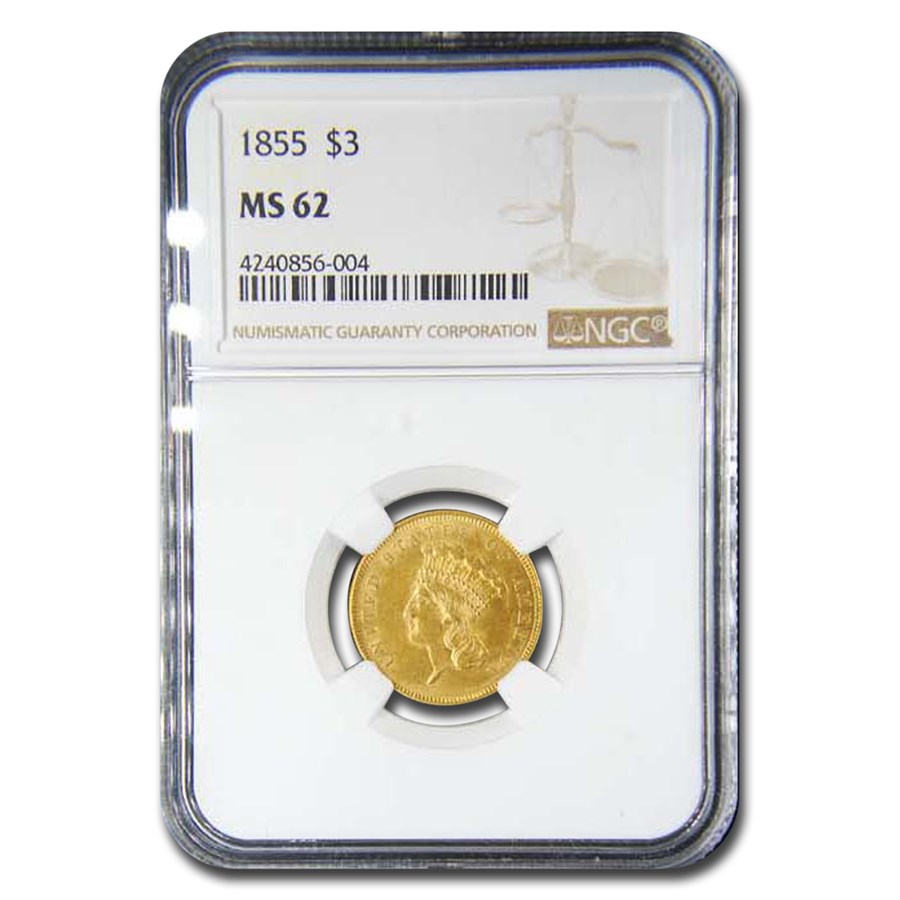 1855 $3 Gold Princess MS-62 NGC