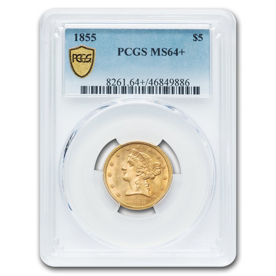 1855 $5 Liberty Gold Eagle MS-64+ PCGS