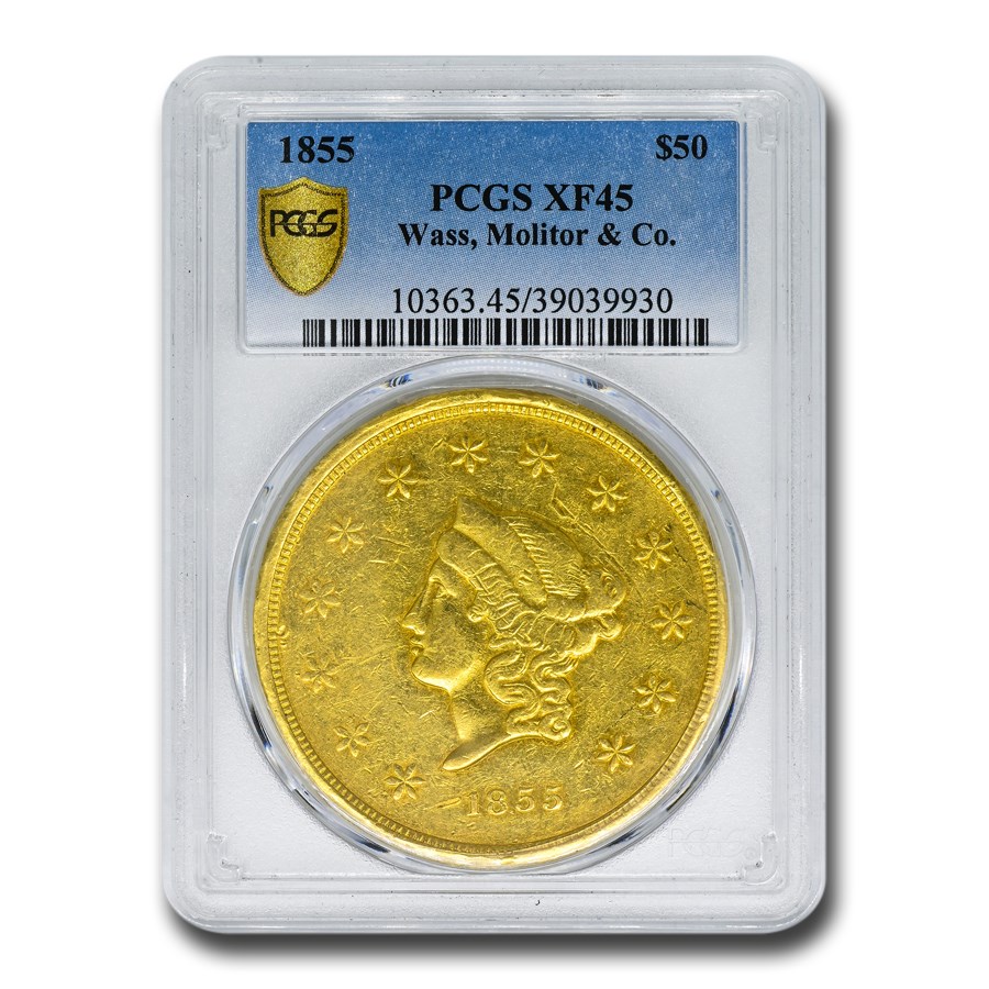 1855 $50 Wass Molitor Gold California Gold Rush XF-45 PCGS