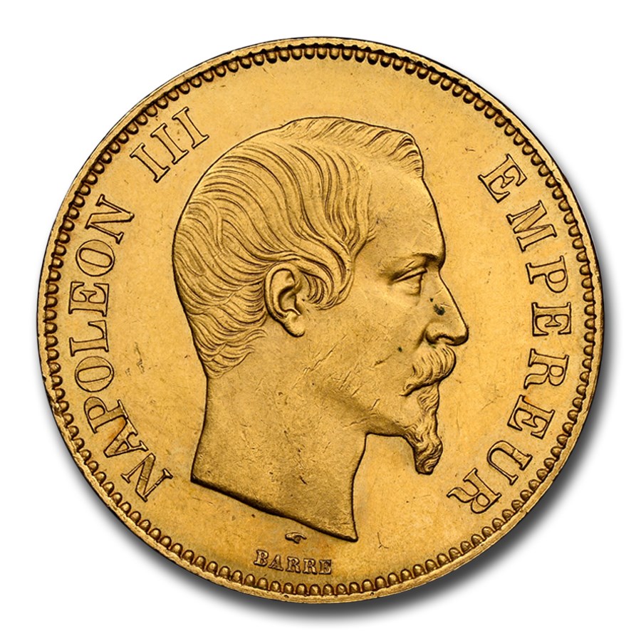 1855-A France Gold 100 Francs Napoleon III MS-63 NGC