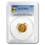 1855-C $1 Indian Head Gold Dollar MS-60 PCGS