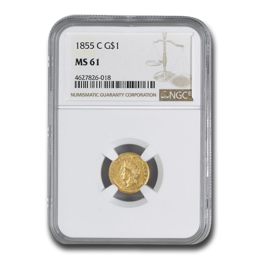 1855-C $1 Indian Head Gold Dollar MS-61 NGC