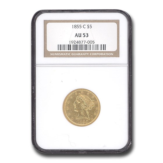 Buy 1855-C $5 Liberty Gold Half Eagle AU-53 NGC | APMEX