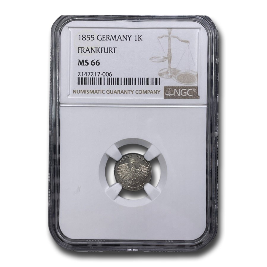 1855 Germany Silver Kreuzer MS-66 NGC (Frankfurt)