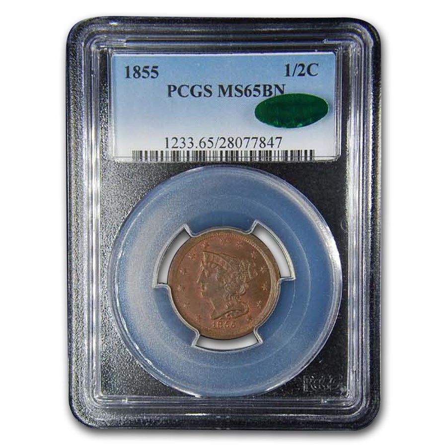 1855 Half Cent MS-65 PCGS CAC (Brown)