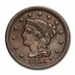 1855 Large Cent Slanted 5's AU