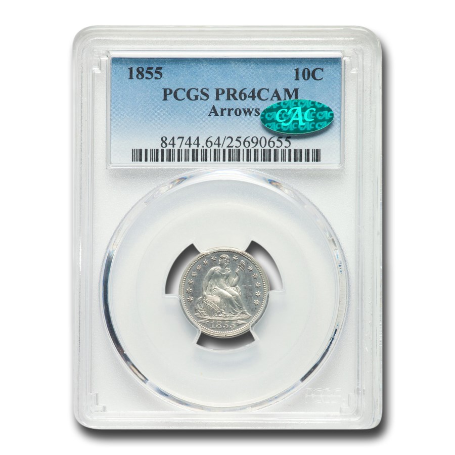 1855 Liberty Seated Dime PR-64 Cameo PCGS CAC (Arrows)