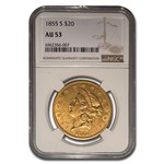 1855-S $20 Liberty Gold Double Eagle AU-53 NGC