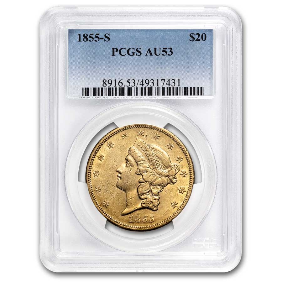 1855-S $20 Liberty Gold Double Eagle AU-53 PCGS