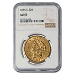 1855-S $20 Liberty Gold Double Eagle AU-55 NGC