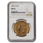 1855-S $20 Liberty Gold Double Eagle MS-61 NGC