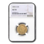 1855-S $5 Liberty Gold Half Eagle AU-55 NGC