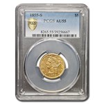 1855-S $5 Liberty Gold Half Eagle AU-55 PCGS