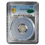 1855 Three Cent Silver MS-65 PCGS CAC