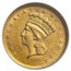 1856 $1 Indian Head Gold AU-55 NGC (Slanted 5)