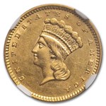 1856 $1 Indian Head Gold Slanted 5 AU-58 NGC