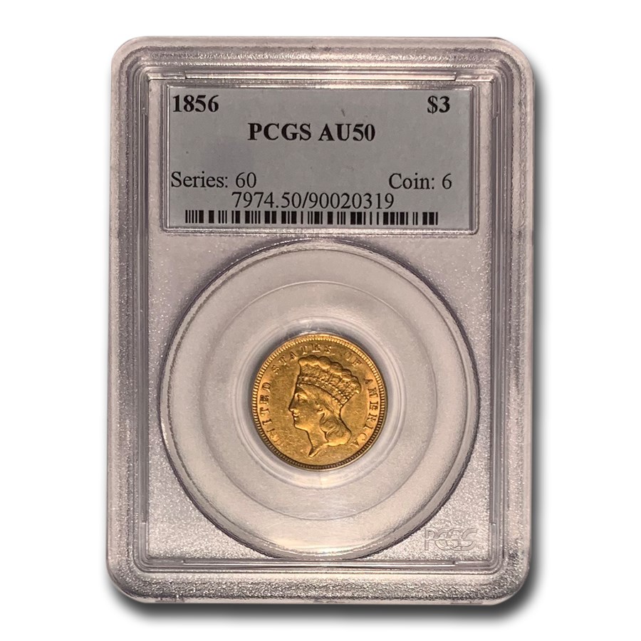 1856 $3 Gold Princess AU-50 PCGS